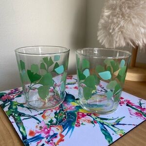 Set of 2 Ikea STILENLIG Drinking Glasses Green Gingko Leaf  10 oz Made in France